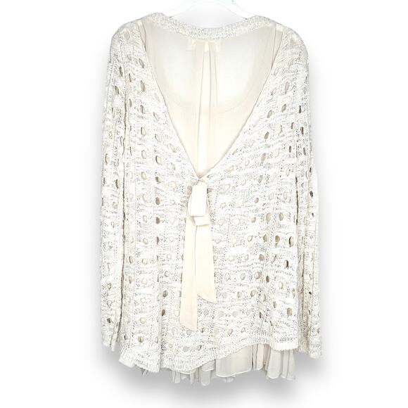 A'reve Chiffon And Lace Romantic Cream Blouse With Ruffled Insert Size M/L - Picture 2 of 8